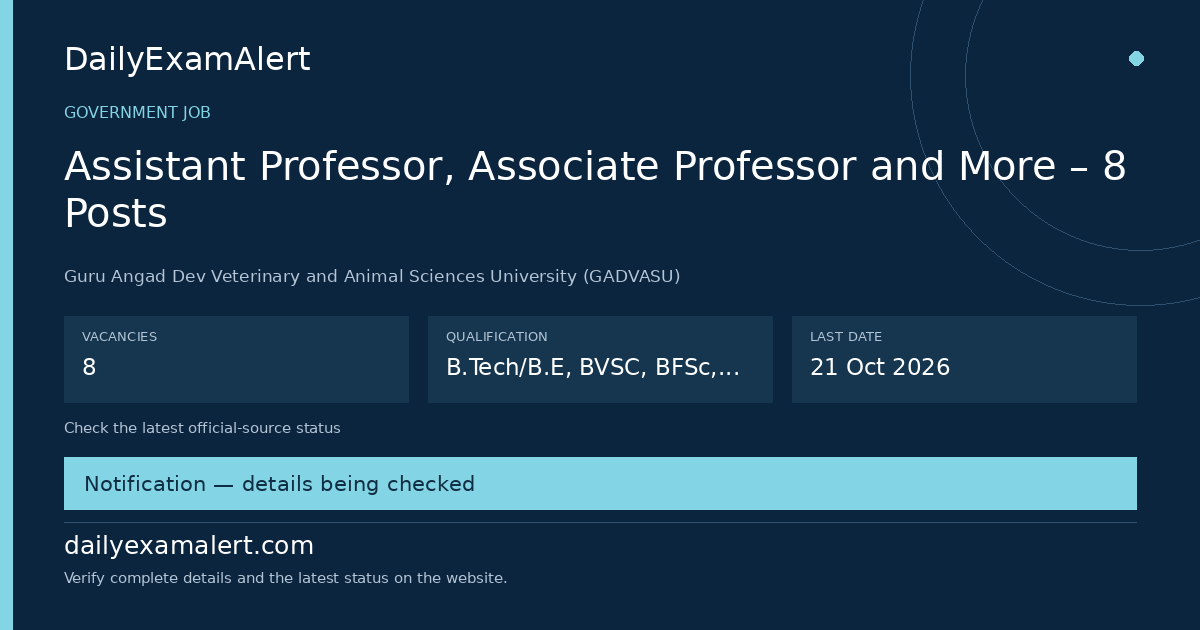 Assistant Professor, Associate Professor and More – 8 Posts — government job summary