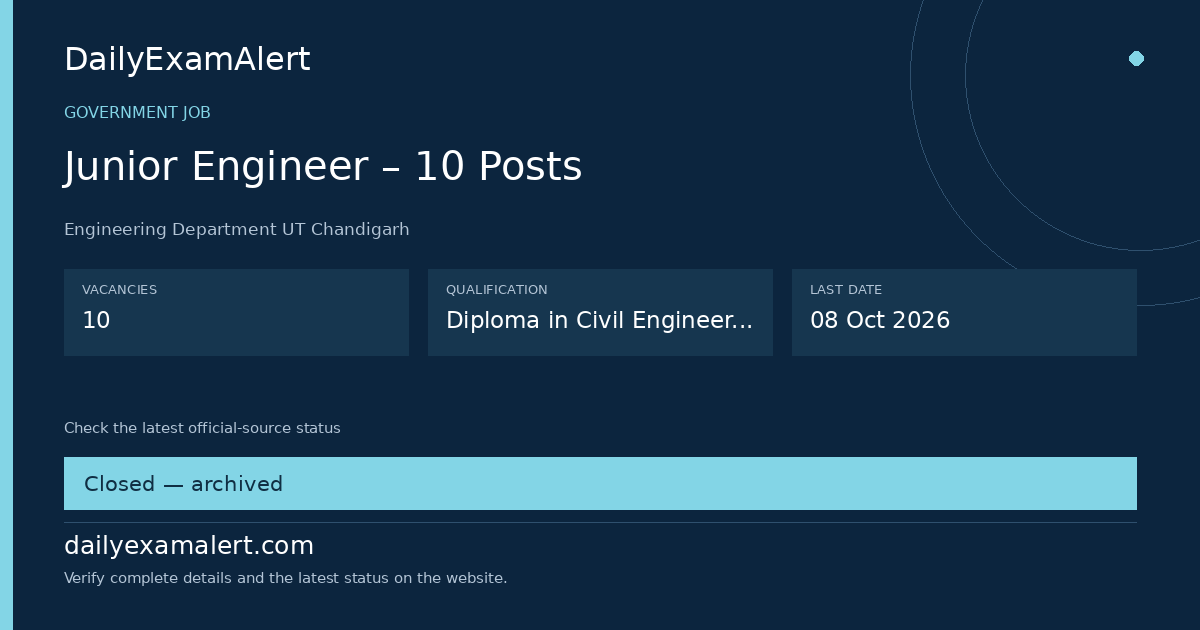 Junior Engineer – 10 Posts — government job summary