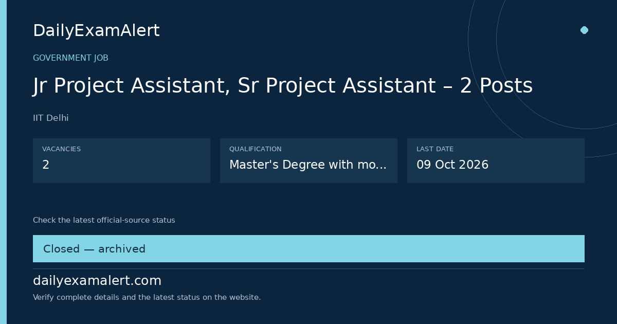 Jr Project Assistant, Sr Project Assistant – 2 Posts — government job summary