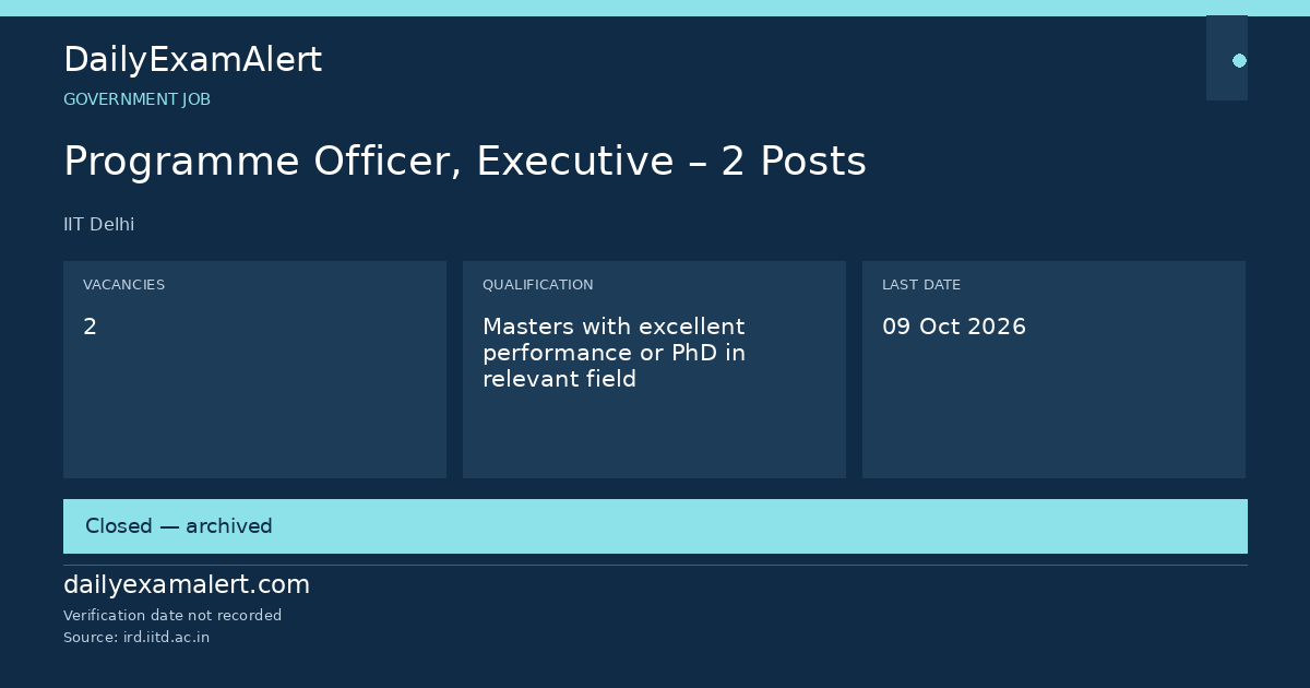 Programme Officer, Executive – 2 Posts — government job summary