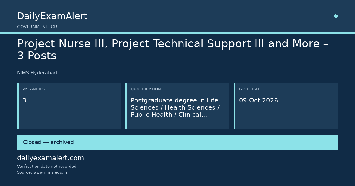 Project Nurse III, Project Technical Support III and More – 3 Posts — government job summary