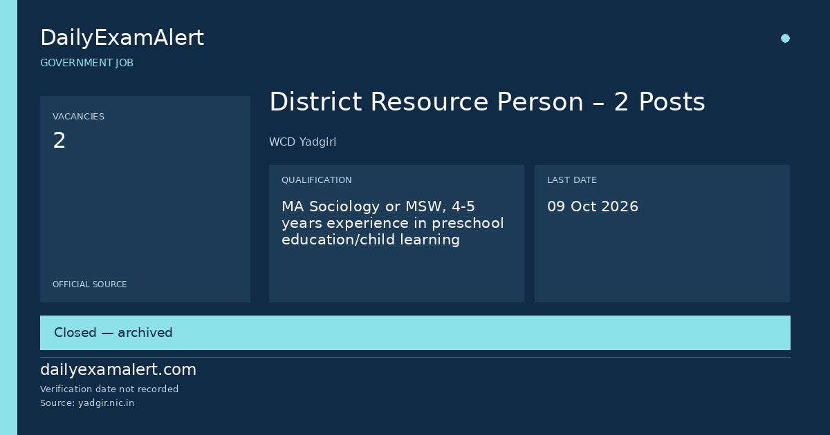 District Resource Person – 2 Posts — government job summary