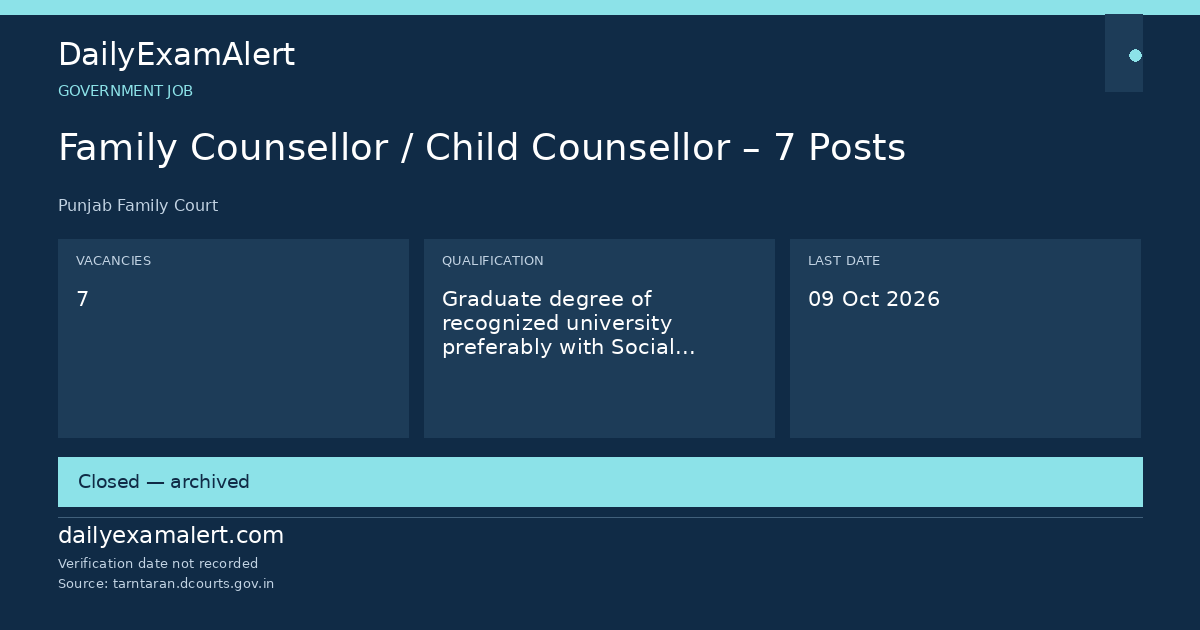 Family Counsellor / Child Counsellor – 7 Posts — government job summary