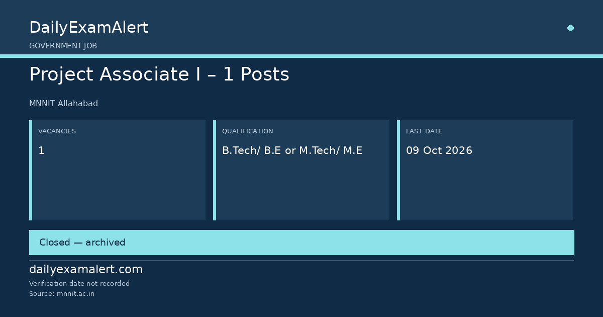 Project Associate I – 1 Posts — government job summary