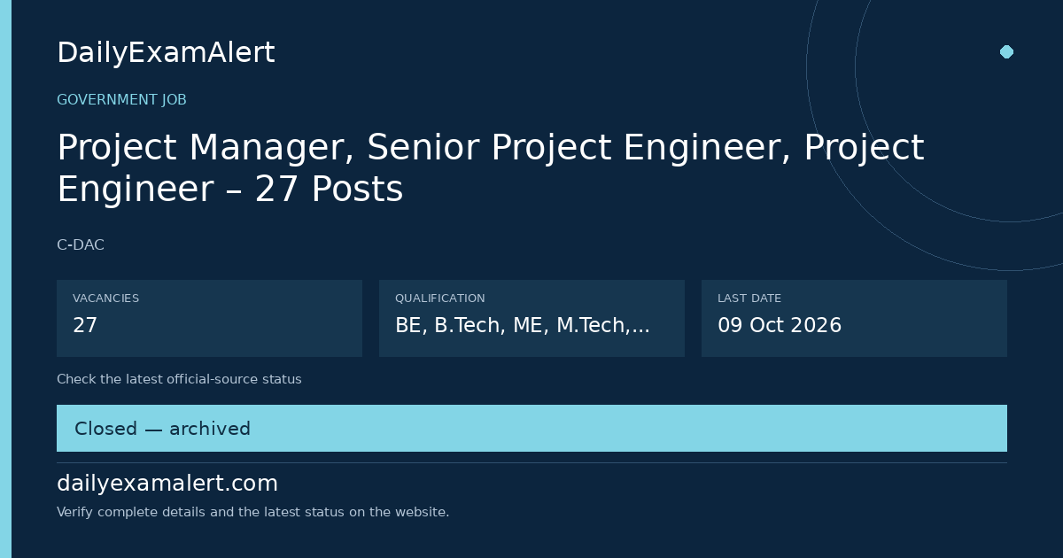 Project Manager, Senior Project Engineer, Project Engineer – 27 Posts — government job summary