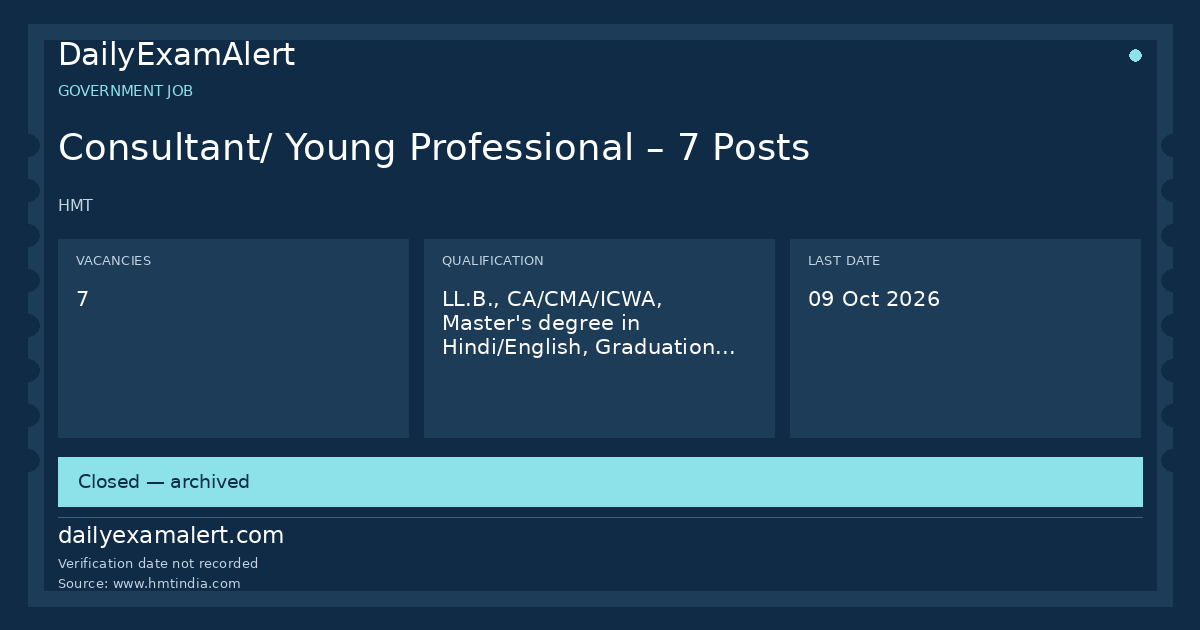Consultant/ Young Professional – 7 Posts — government job summary