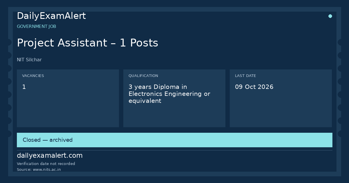Project Assistant – 1 Posts — government job summary