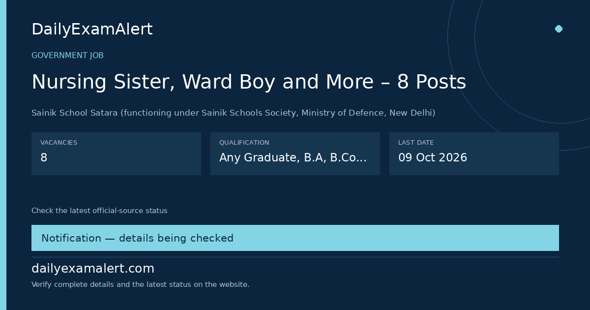 Nursing Sister, Ward Boy and More – 8 Posts — government job summary