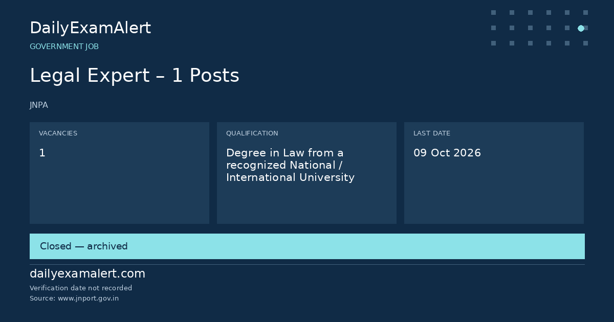 Legal Expert – 1 Posts — government job summary