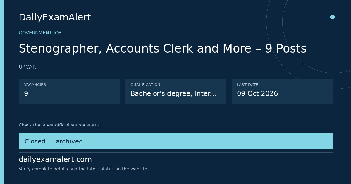 Stenographer, Accounts Clerk and More – 9 Posts — government job summary