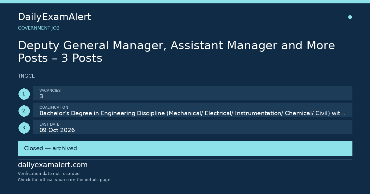 Deputy General Manager, Assistant Manager and More Posts – 3 Posts — government job summary