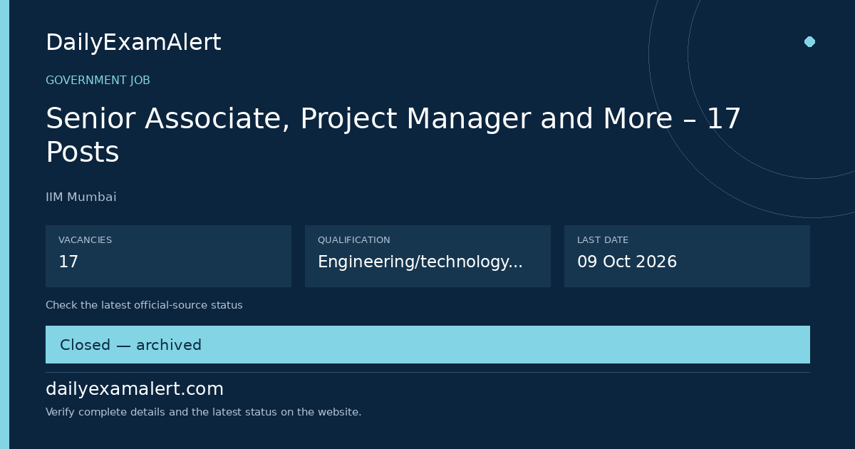 Senior Associate, Project Manager and More – 17 Posts — government job summary