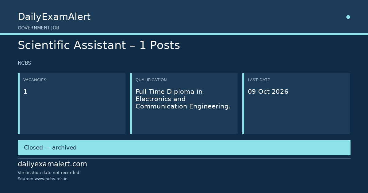 Scientific Assistant – 1 Posts — government job summary