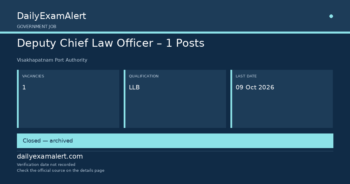 Deputy Chief Law Officer – 1 Posts — government job summary