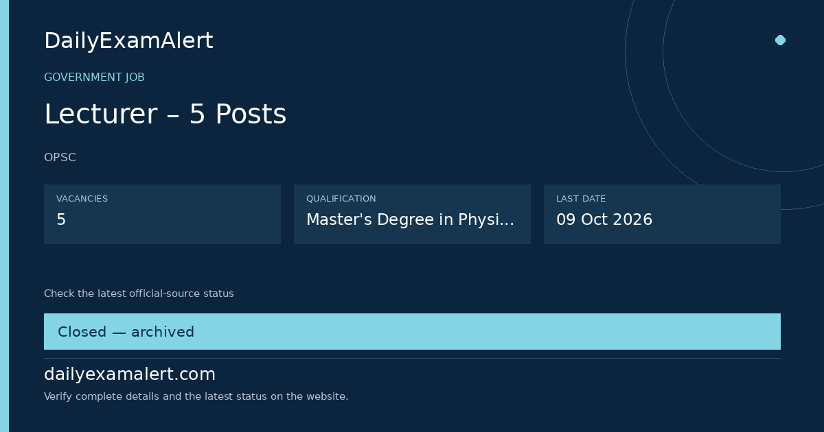 Lecturer – 5 Posts — government job summary