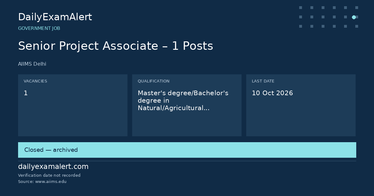 Senior Project Associate – 1 Posts — government job summary