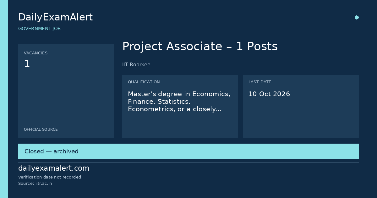 Project Associate – 1 Posts — government job summary