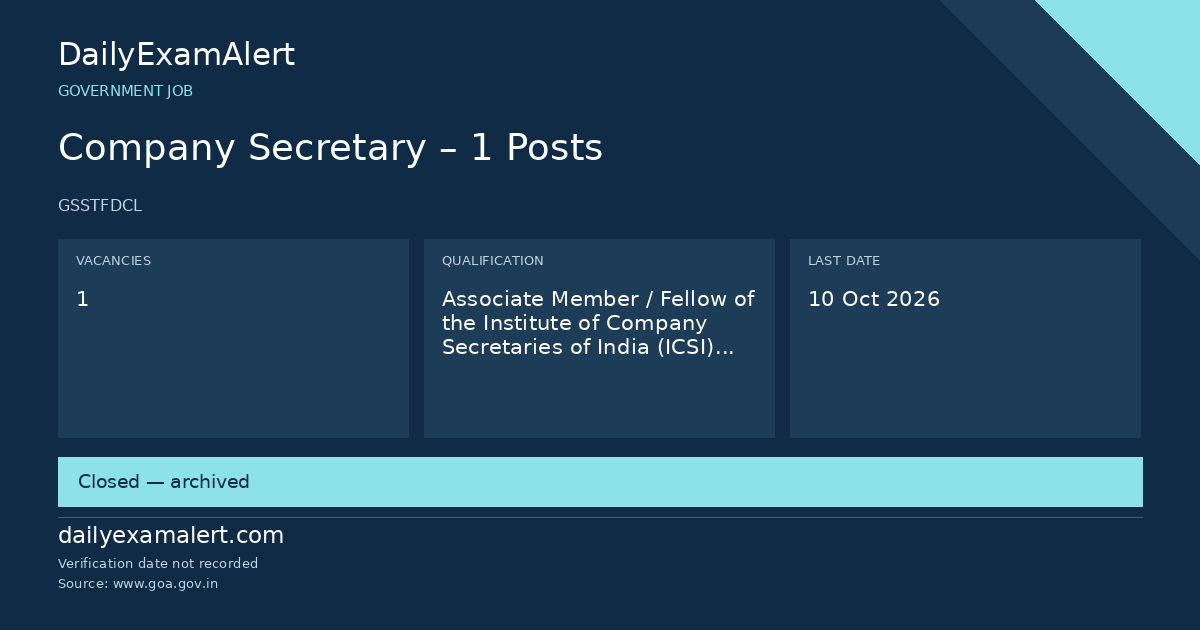 Company Secretary – 1 Posts — government job summary