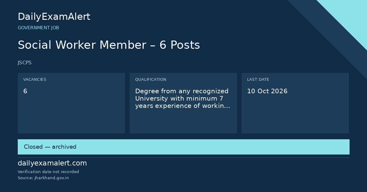 Social Worker Member – 6 Posts — government job summary