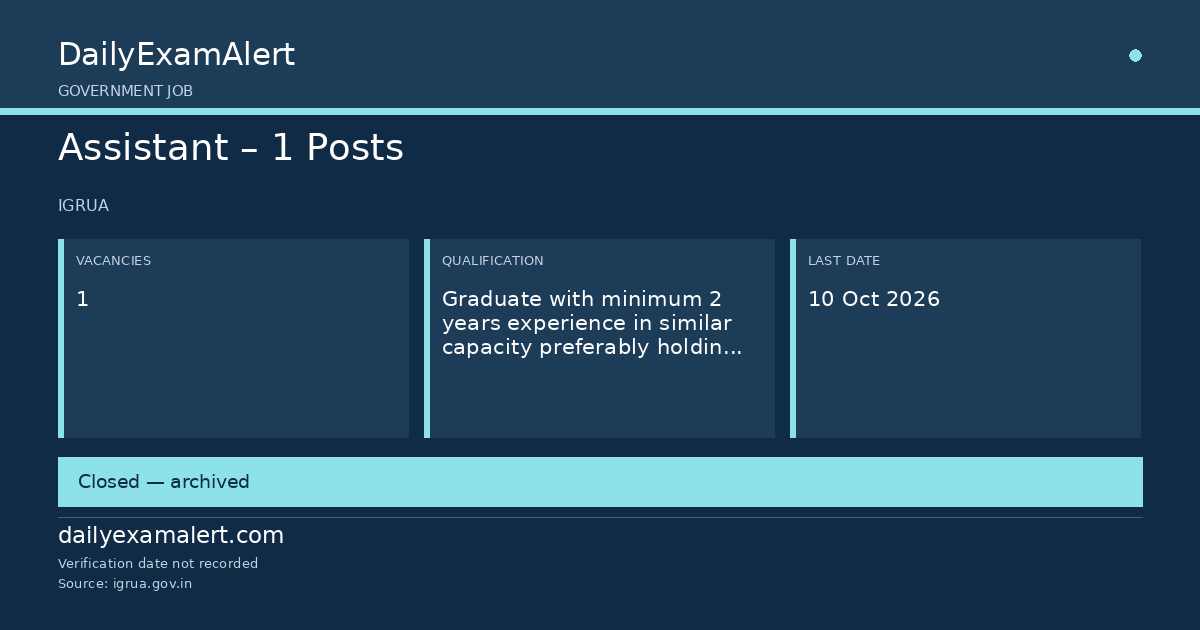 Assistant – 1 Posts — government job summary