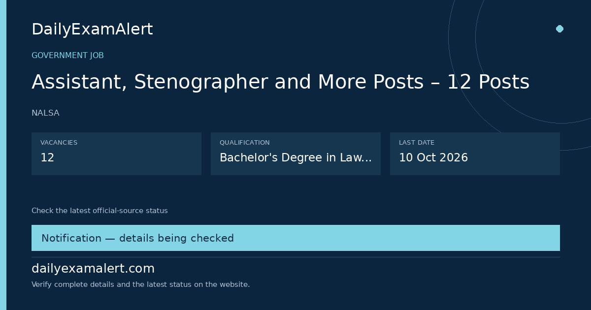 Assistant, Stenographer and More Posts – 12 Posts — government job summary