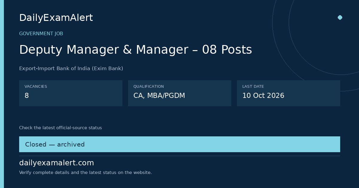 Deputy Manager & Manager – 08 Posts — government job summary