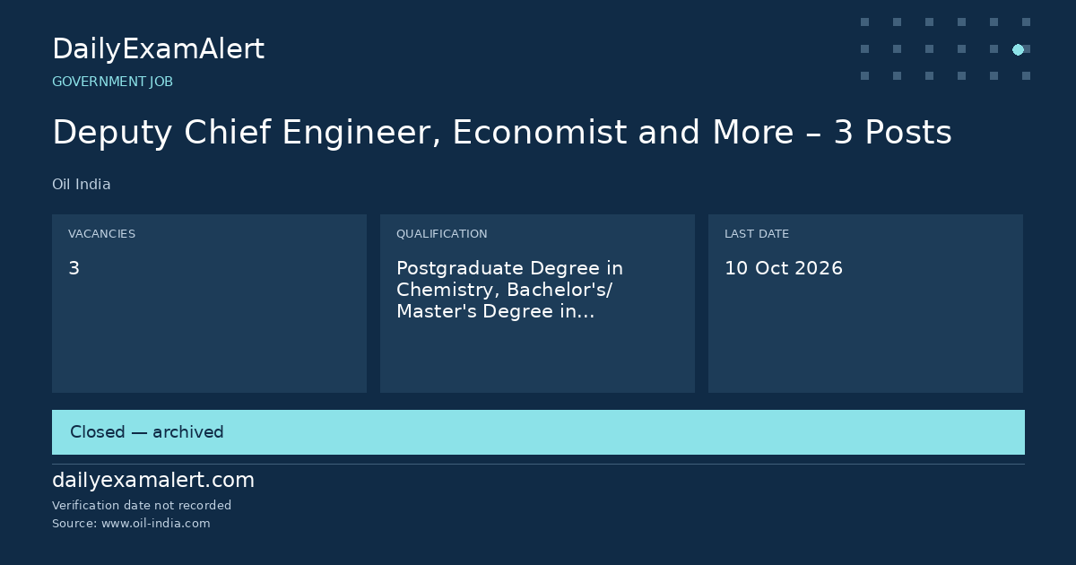 Deputy Chief Engineer, Economist and More – 3 Posts — government job summary