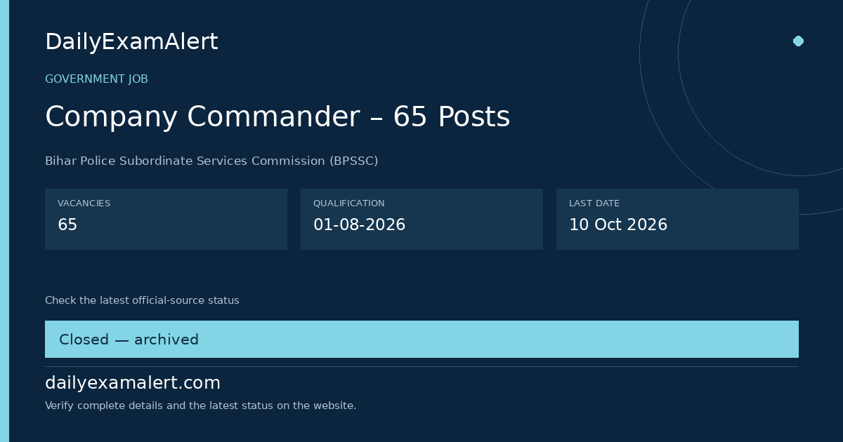 Company Commander – 65 Posts — government job summary