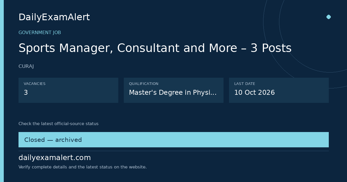 Sports Manager, Consultant and More – 3 Posts — government job summary