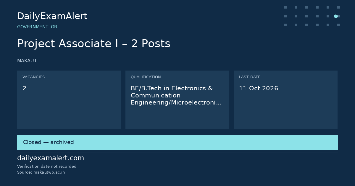 Project Associate I – 2 Posts — government job summary
