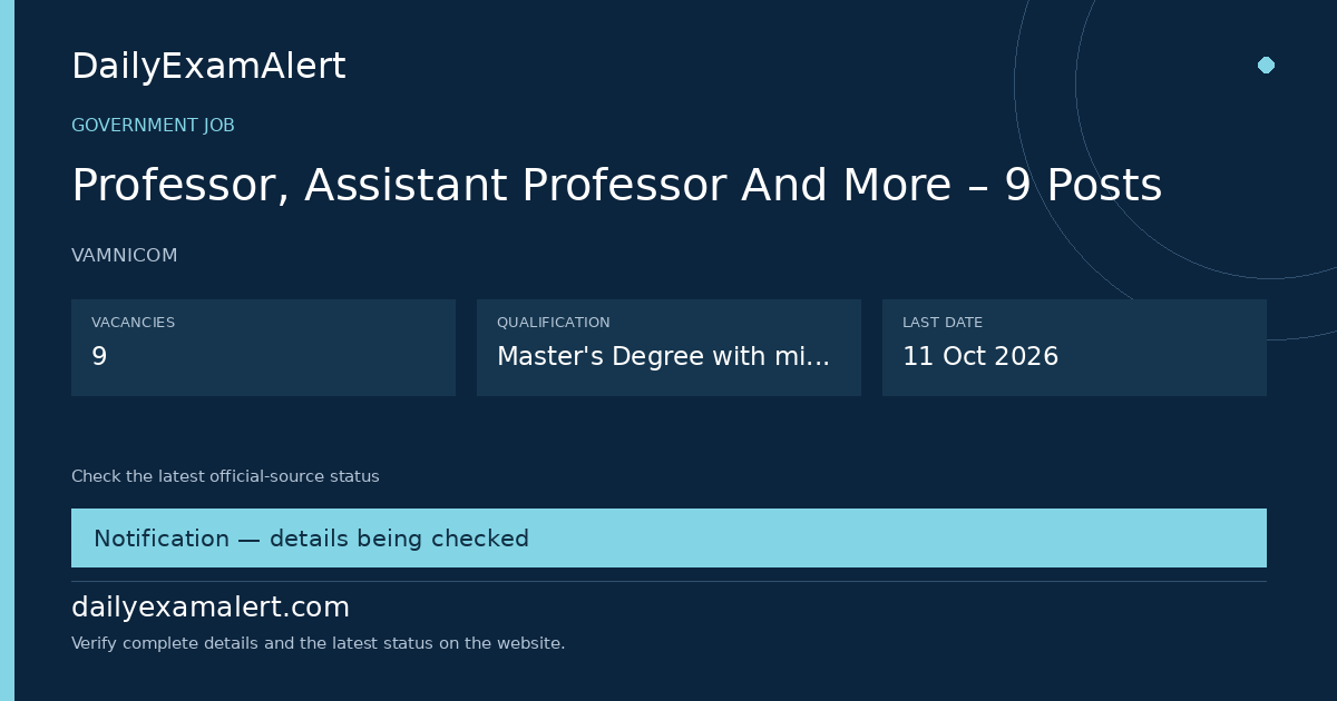 Professor, Assistant Professor And More – 9 Posts — government job summary