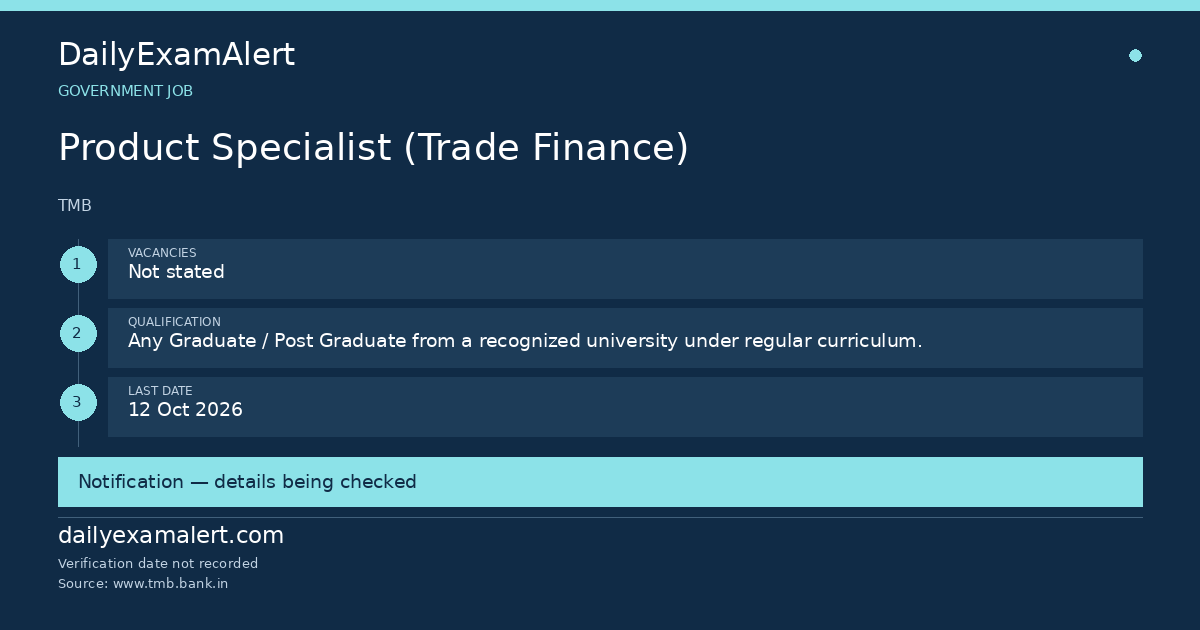 Product Specialist (Trade Finance) — government job summary