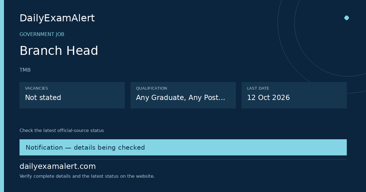 Branch Head — government job summary