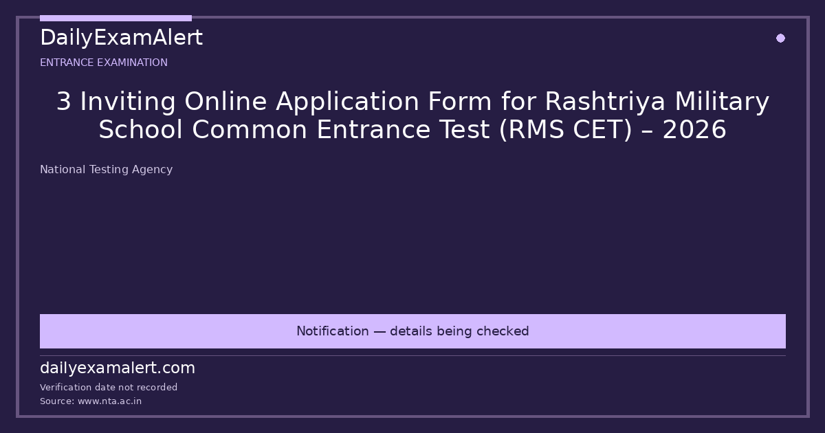 3 Inviting Online Application Form for Rashtriya Military School Common Entrance Test (RMS CET) – 2026 — entrance examination summary