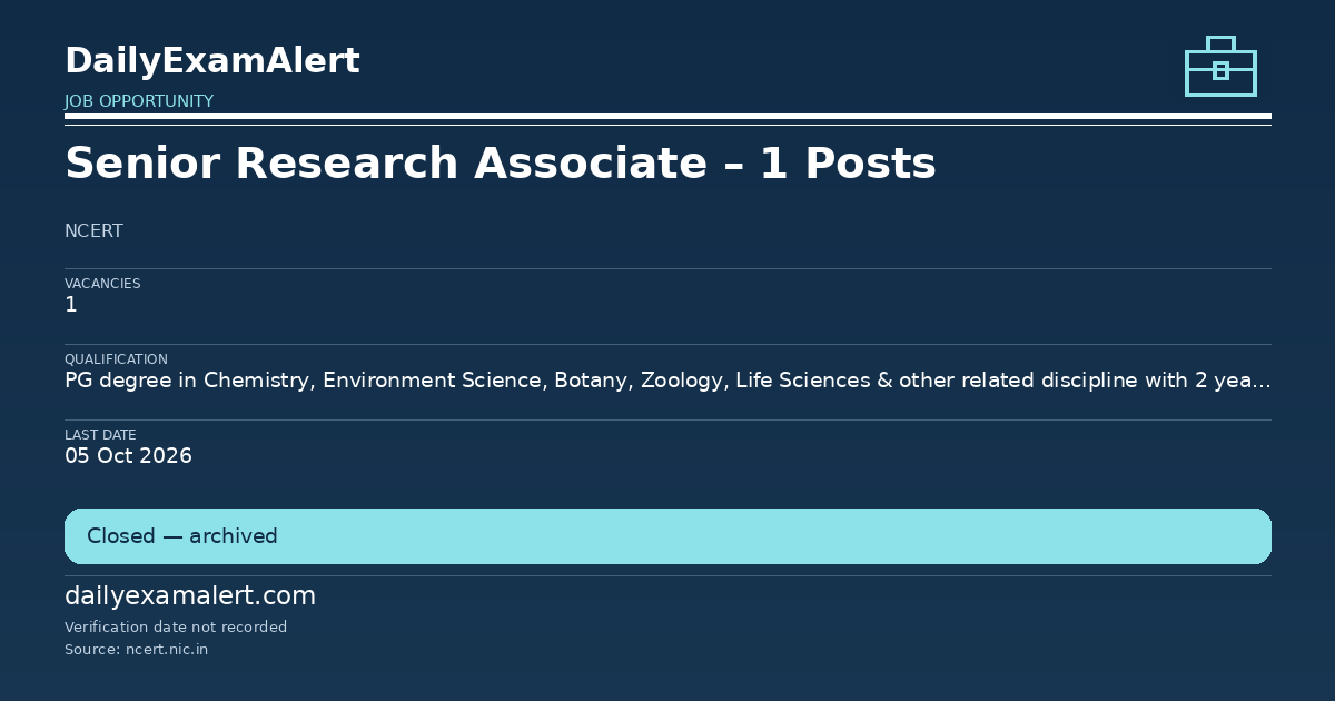 Senior Research Associate – 1 Posts — job opportunity summary
