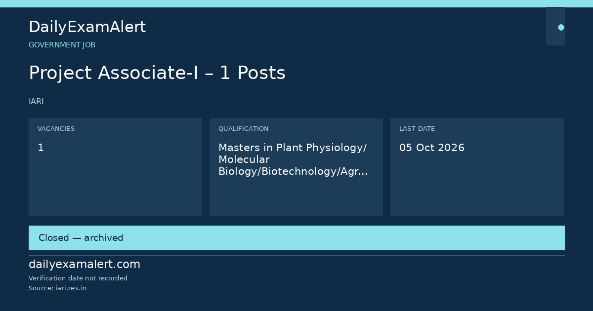 Project Associate-I – 1 Posts — government job summary