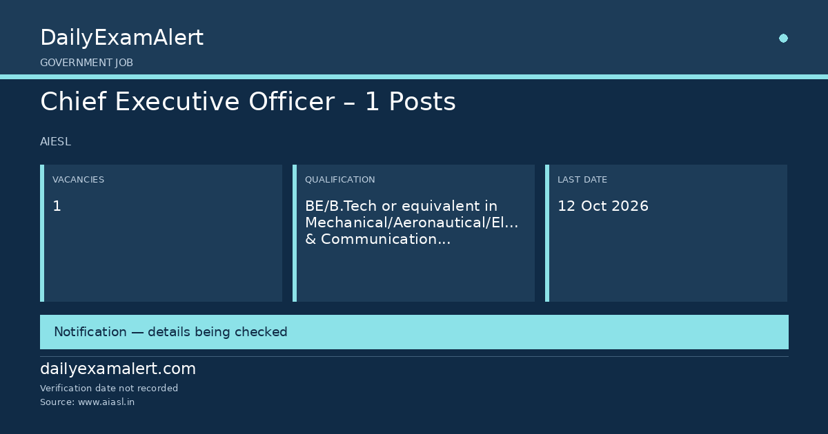 Chief Executive Officer – 1 Posts — government job summary
