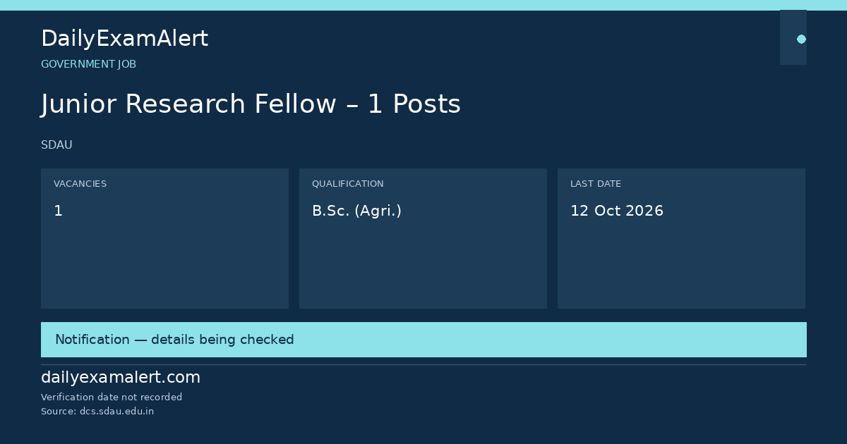 Junior Research Fellow – 1 Posts — government job summary