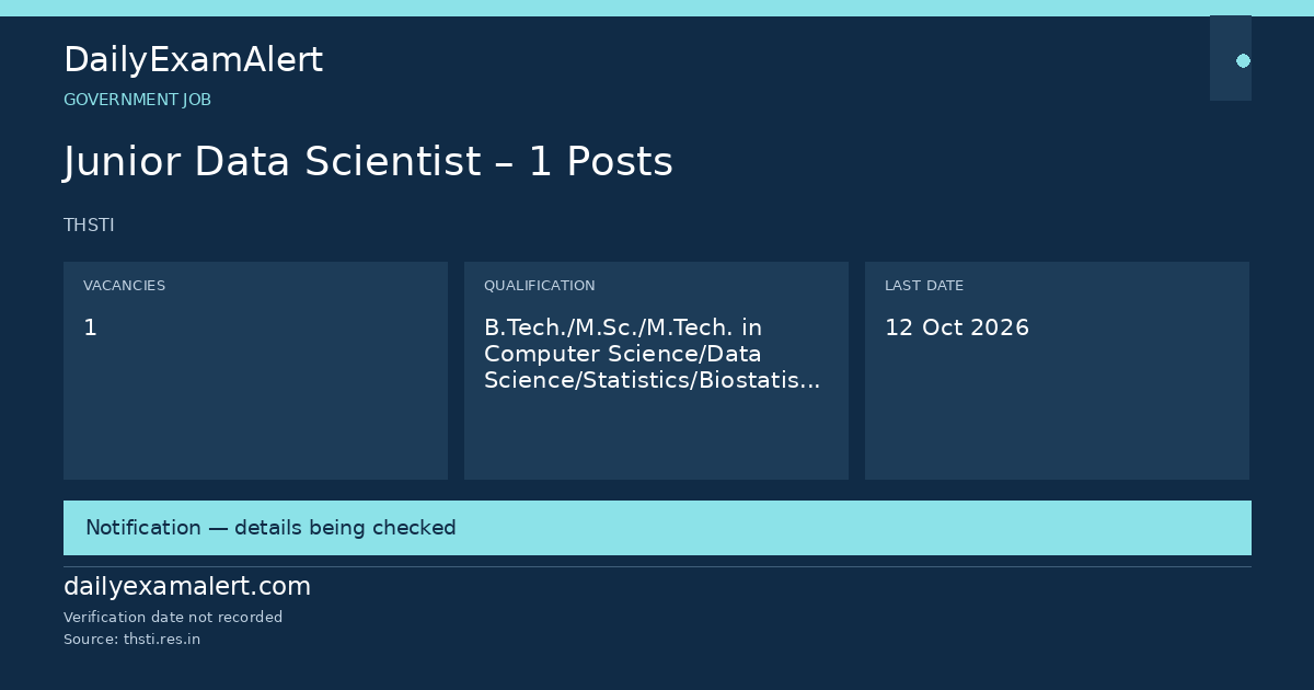 Junior Data Scientist – 1 Posts — government job summary