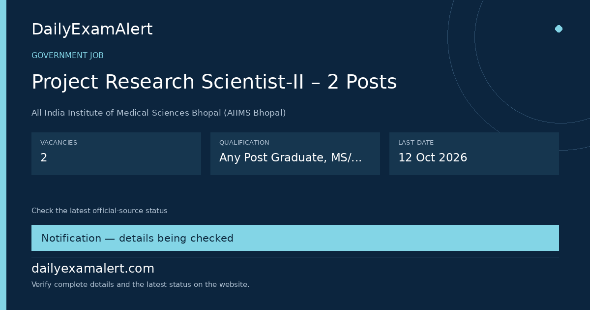 Project Research Scientist-II – 2 Posts — government job summary