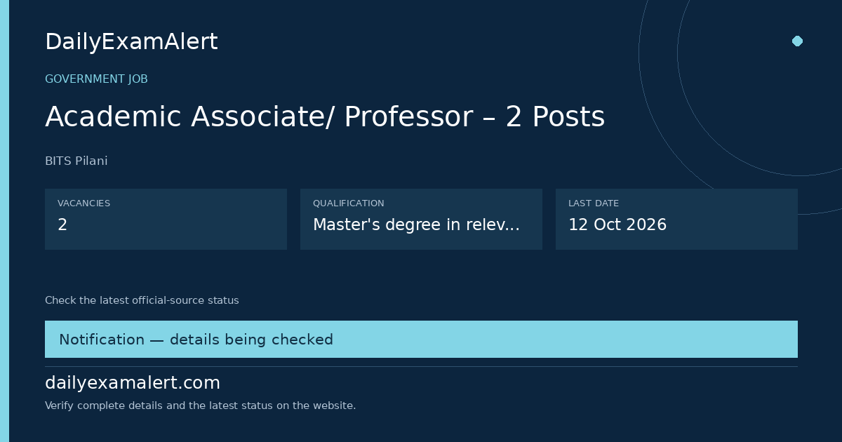 Academic Associate/ Professor – 2 Posts — government job summary