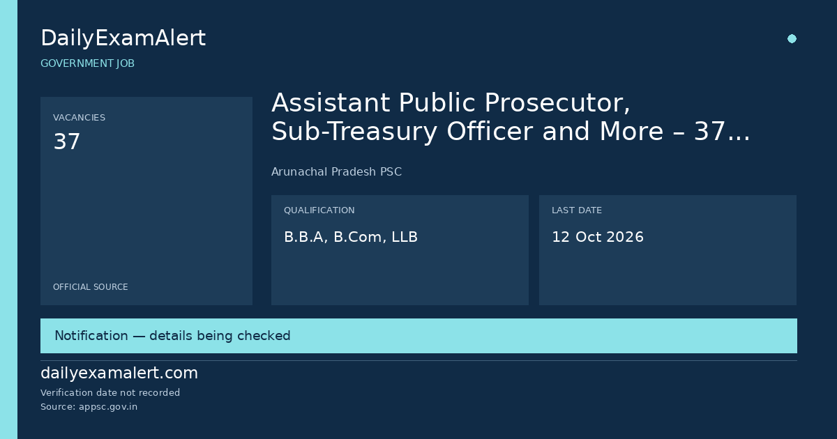 Assistant Public Prosecutor, Sub-Treasury Officer and More – 37 Posts — government job summary