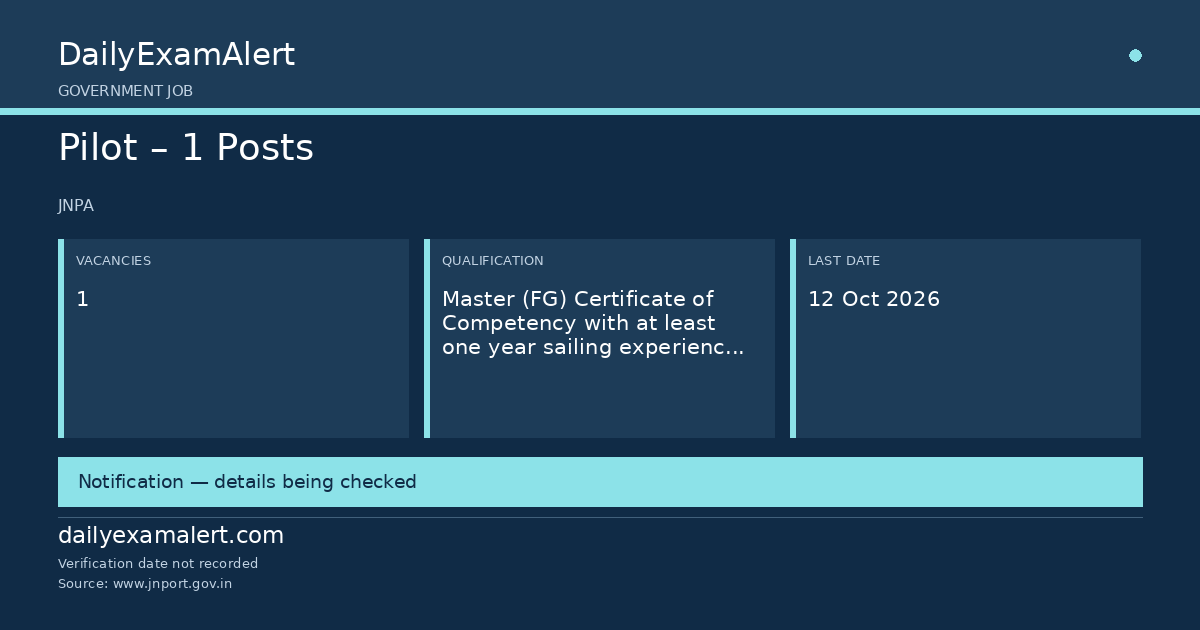 Pilot – 1 Posts — government job summary