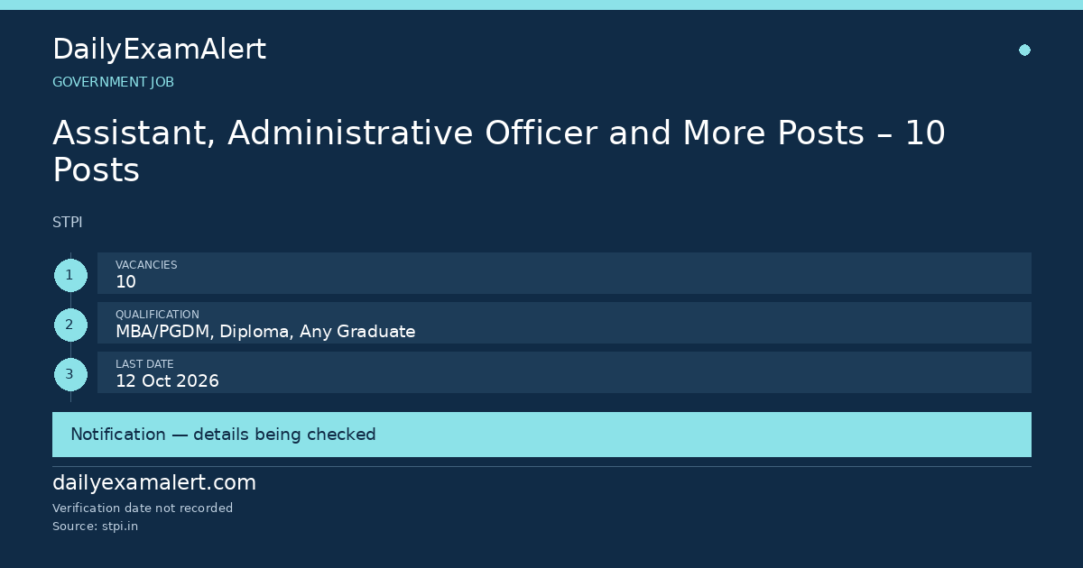Assistant, Administrative Officer and More Posts – 10 Posts — government job summary