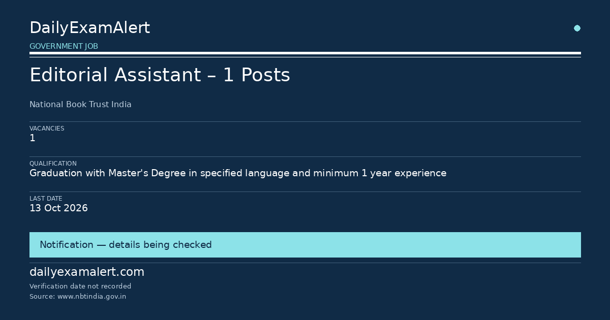 Editorial Assistant – 1 Posts — government job summary