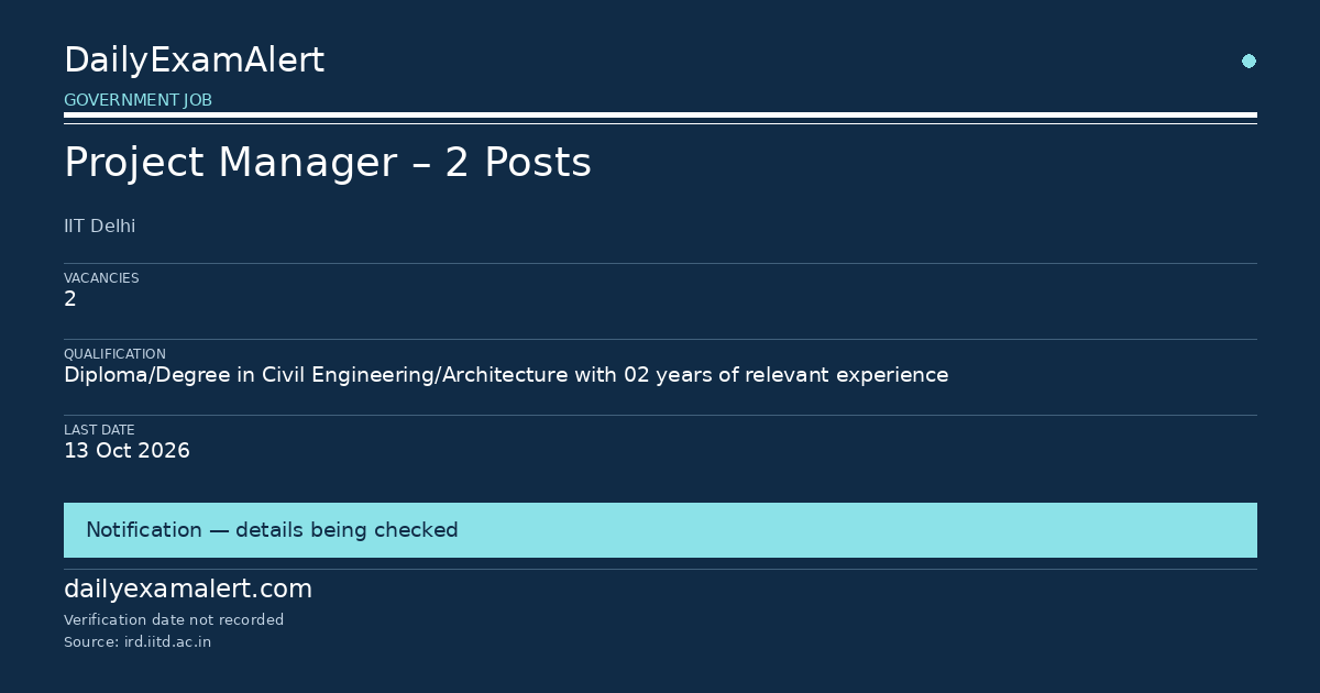 Project Manager – 2 Posts — government job summary