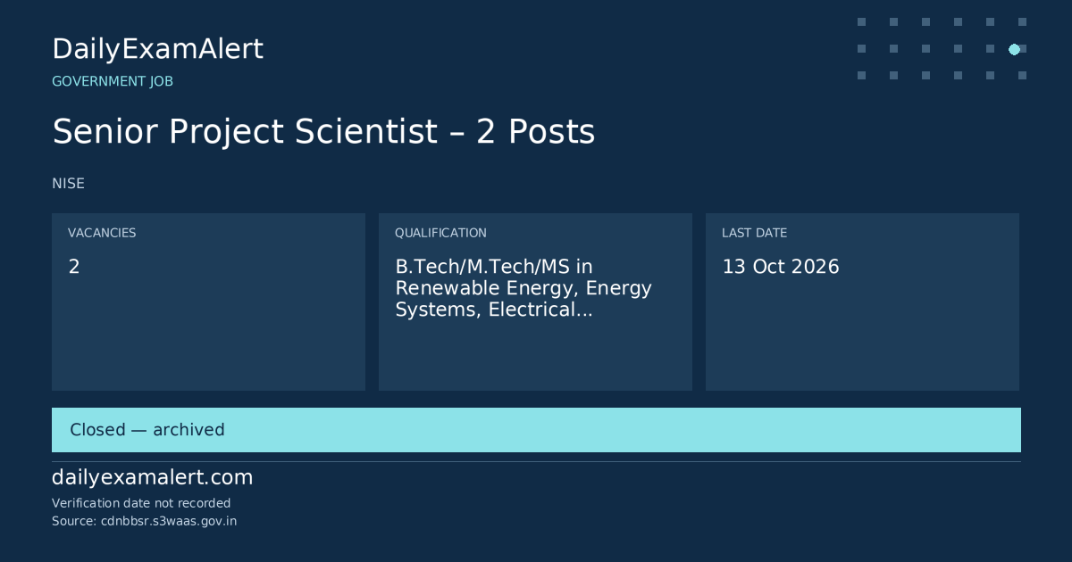 Senior Project Scientist – 2 Posts — government job summary