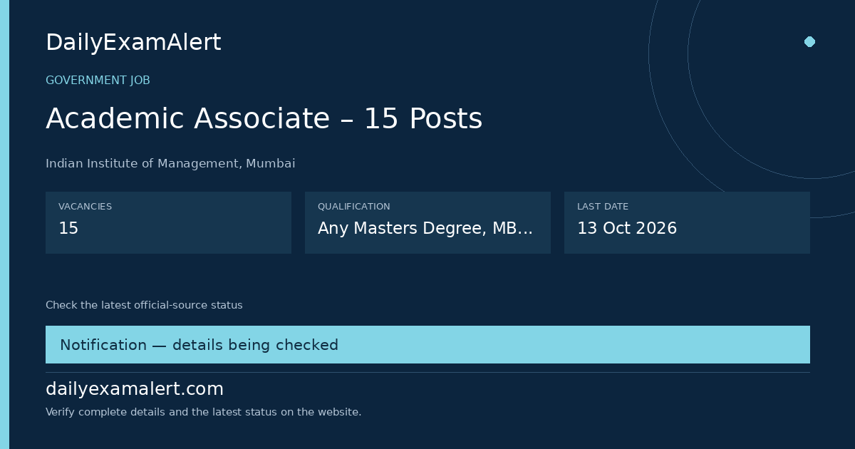 Academic Associate – 15 Posts — government job summary