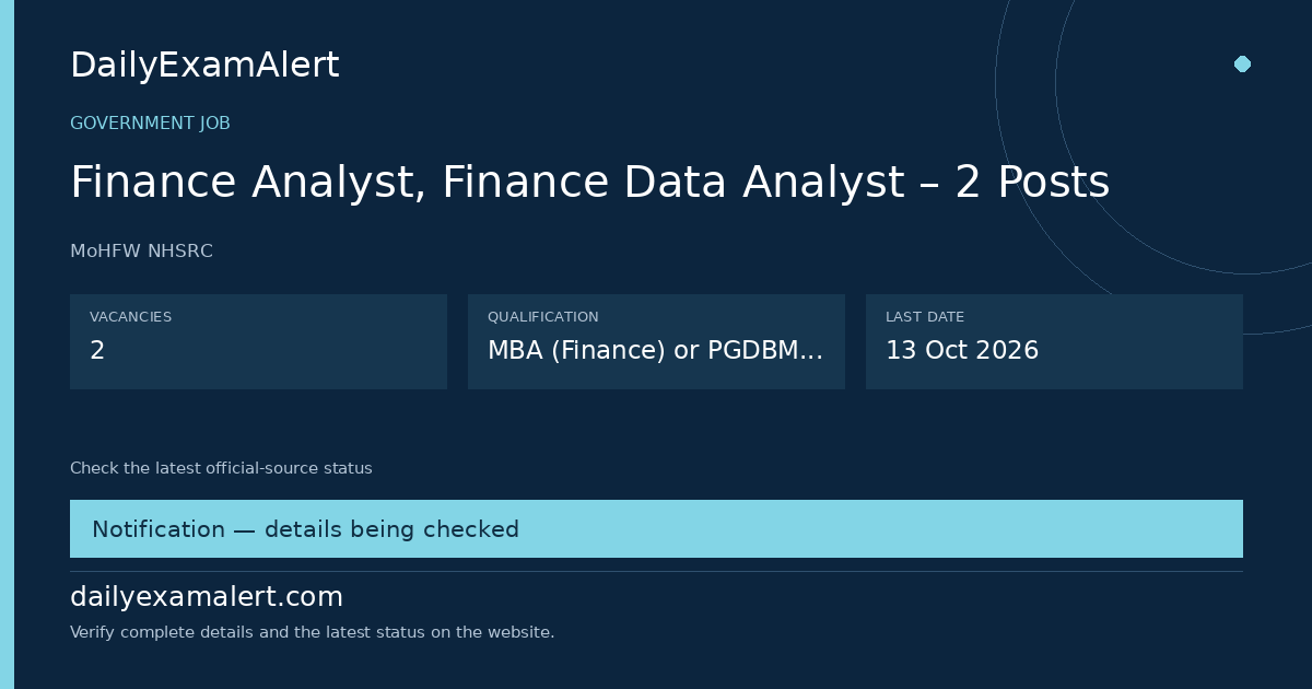 Finance Analyst, Finance Data Analyst – 2 Posts — government job summary