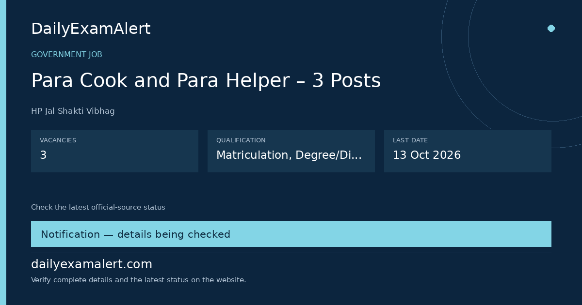 Para Cook and Para Helper – 3 Posts — government job summary
